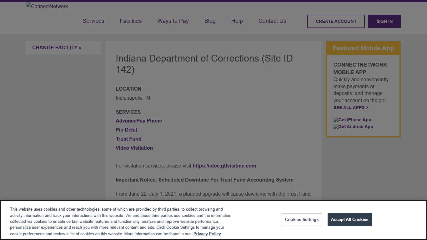Indiana Department of Corrections ConnectNetwork